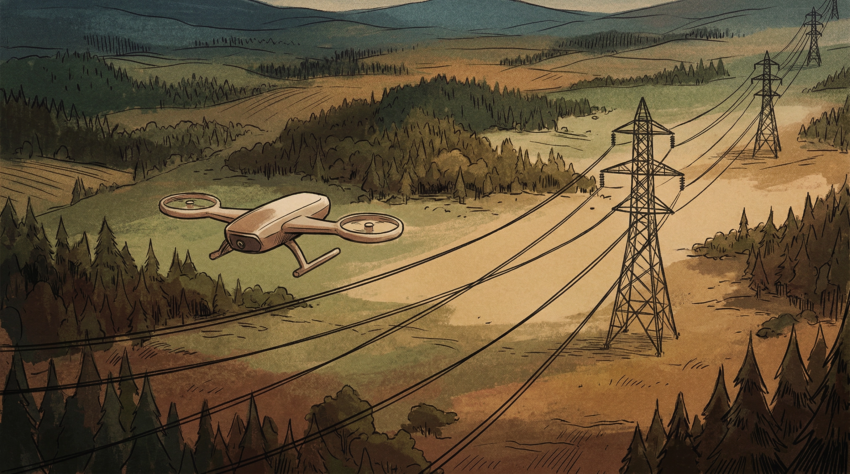 Self-Charging Drones Land on Power Lines for Infinite Grid Monitoring