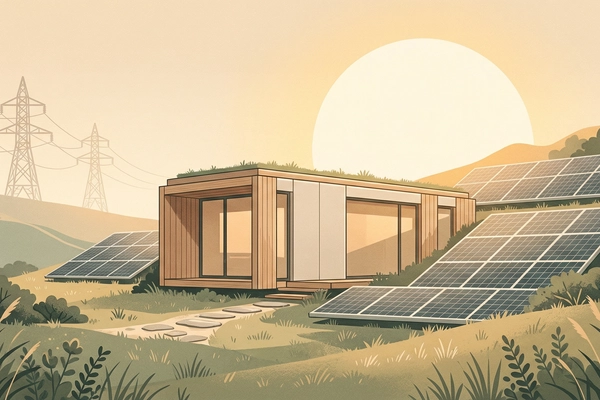 Hero banner illustration for "Voxel Energy Launches Off-Grid Solar Data Centers with Repurposed Batteries"