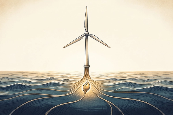 Hero banner illustration for "Kinewell Raises £750K Seed to Scale Offshore Wind AI After King's Award"