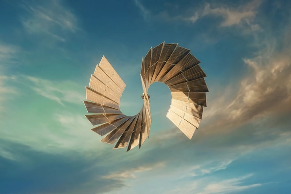 Hero banner illustration for "Space Solar's Inflection Point: Self-Expanding Arrays Race to Power Orbit"