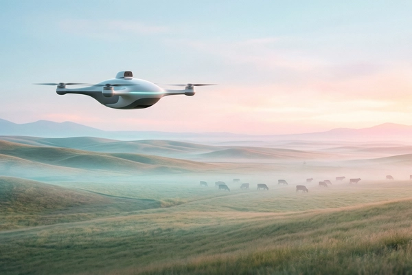 Hero banner illustration for "The Robot Cowboys: How AI Drones Are Transforming Cattle Ranching"