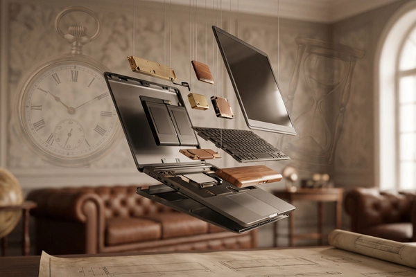 Hero banner illustration for "Framework Laptop 13 Pro Takes Aim at MacBook with 20-Hour Battery"