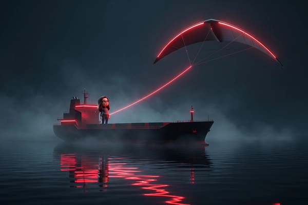 Hero banner illustration for "CargoKite's Unverified $15M Seed: Kite-Powered Ships Face Scrutiny"