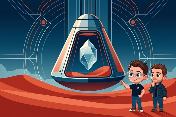 Hero banner illustration for "The Race to Build Factories in Space for Pharma and Semiconductors"