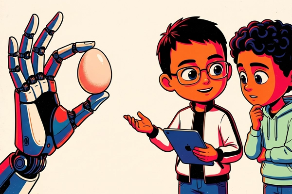 Hero banner illustration for "Genesis AI Unveils Robot Hand That Can Crack Eggs, Play Piano"