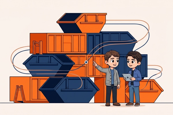 Hero banner illustration for "YC-Backed Dayjob Launches AI Agent for Waste Transport Scheduling"