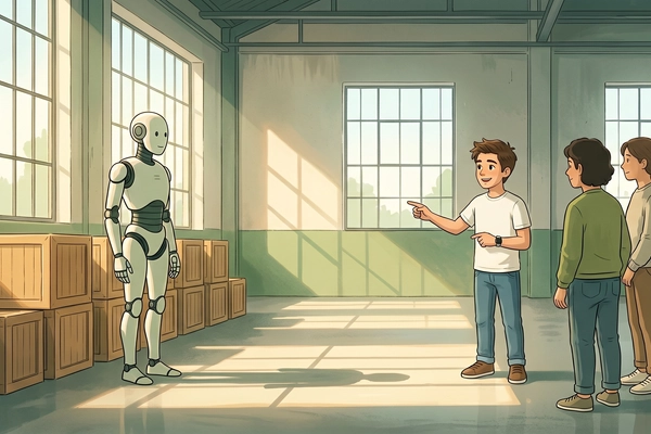 Hero banner illustration for "Eden Robotics Brings RaaS Model to Manufacturing with Humanoid Bots"