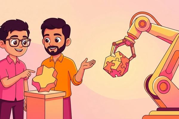 Hero banner illustration for "The Race to Give Factory Robots Human-Like Reasoning"