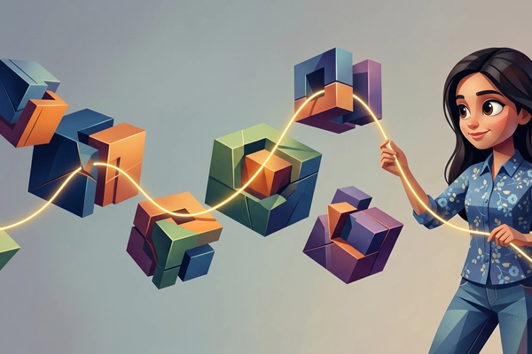 Hero banner illustration for "Deep Interactions Launches AI Builder That Keeps Teams in Sync"