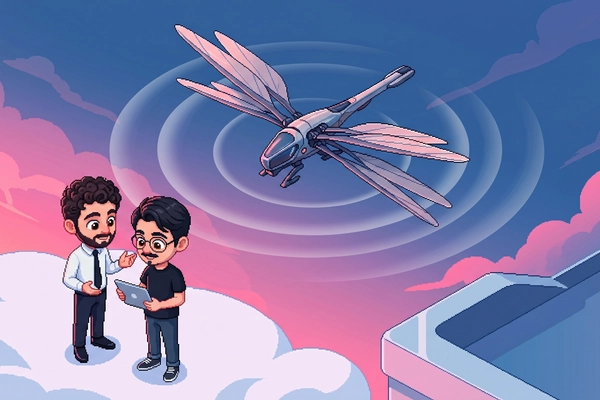 Hero banner illustration for "Biomimetic Drones: Ornadyne's Bird-Like Robots Evade Detection"