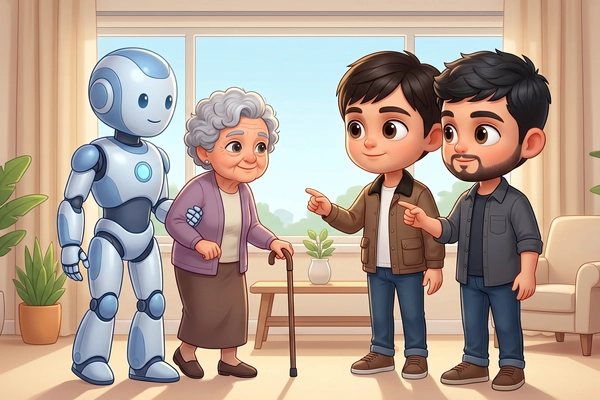 Hero banner illustration for "YC-Backed Twolabs Unveils Semi-Humanoid Robot for Elder Care Crisis"