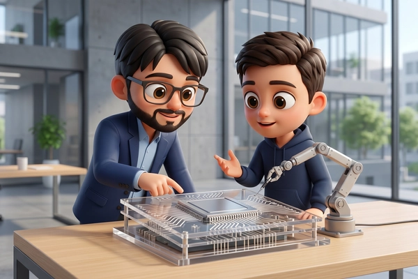 Hero banner illustration for "YC-Backed Refortifai Takes On Cadence, Siemens With AI Analog Design Agents"