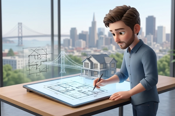 Hero banner illustration for "Drafted's AI Turns Sketches Into Home Plans as It Scales Past 90K Designs"