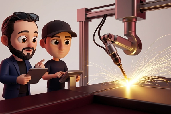 Hero banner illustration for "AI Welding Robots Target America's 320,000-Worker Shortage"
