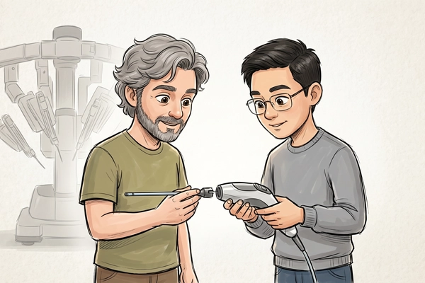 Hero banner illustration for "Channel Robotics' Handheld AI Robot Aims to Democratize Endoscopy"