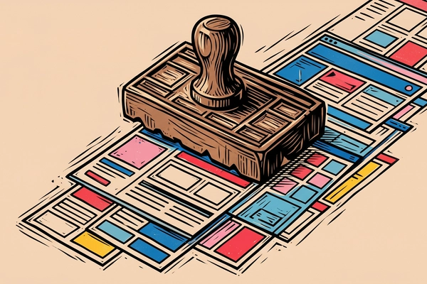Hero banner illustration for "New React Library Satirizes—and Packages—AI Landing Page Clichés"