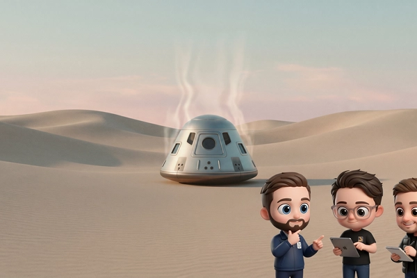 Hero banner illustration for "Space Manufacturing's Missing Link: The Race for Reusable Return Vehicles"
