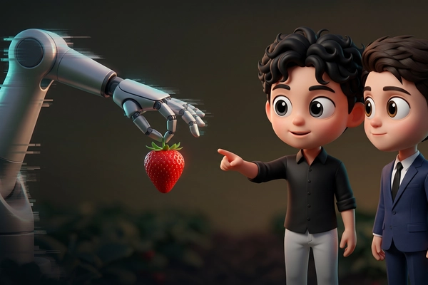 Hero banner illustration for "YC-Backed Synphony Takes Robotic Pickers to $3B Strawberry Industry"