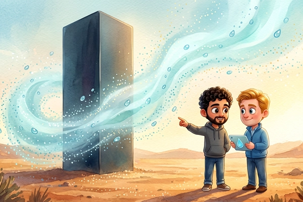 Hero banner illustration for "How Madrone's Dew-Point Tech Could Cut Data Center Cooling Costs 30%"