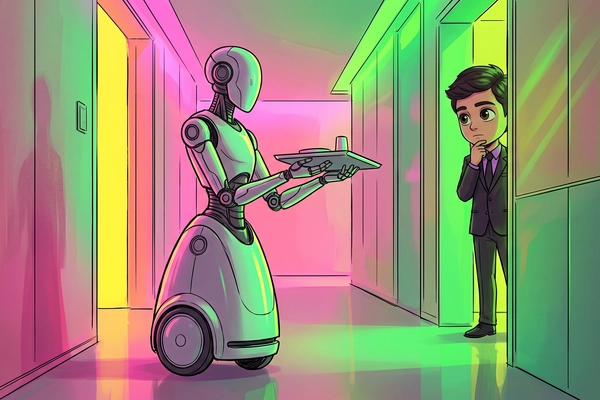 Hero banner illustration for "YC-Backed OS3 Deploys Semi-Humanoid Robots in Hotel Kitchens"
