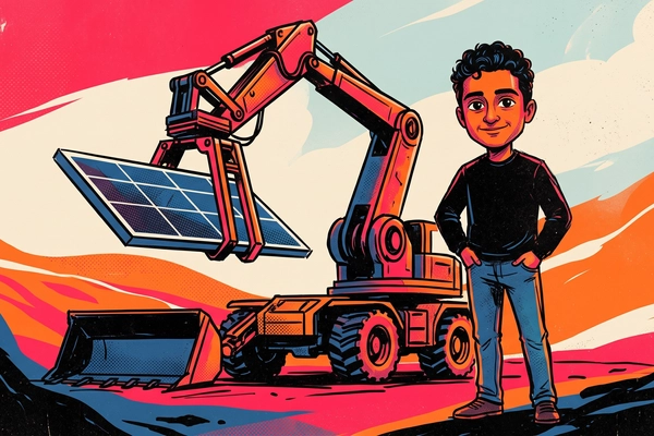 Hero banner illustration for "Gritt Exits Stealth with $32.4M to Automate Solar Construction"
