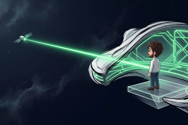 Hero banner illustration for "ORiS Space Raises $5.7M to Beam Power to Satellites via Laser"