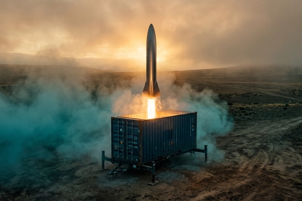 Hero banner illustration for "YC-Backed Hop Aero Unveils Container-Launched Hypersonic Cargo Rocket"
