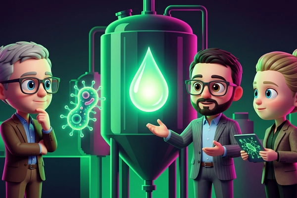 Hero banner illustration for "YC-Backed Industrial Microbes Hits 20kg Bioplastic Scale-Up Milestone"