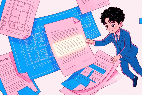 Hero banner illustration for "YC-Backed FlowManual Launches AI Platform for Construction Bidding"