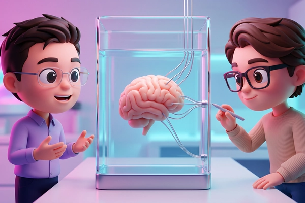 Hero banner illustration for "Living Neurons as AI Hardware: Inside the Biocomputing Revolution"