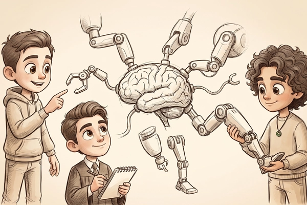 Hero banner illustration for "Neuromorphic launches plug-and-play robot brains for wet labs"