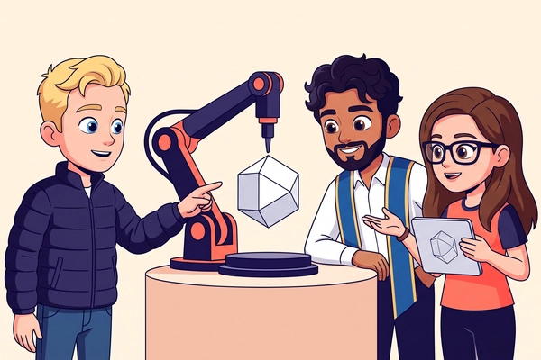 Hero banner illustration for "Tensr launches autonomous factory to build robots 24/7"