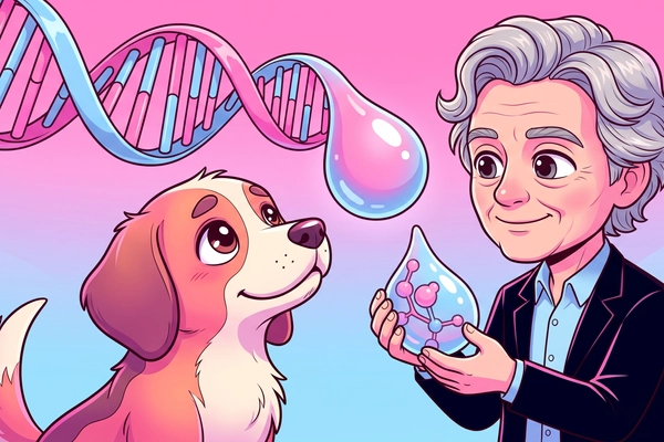 Hero banner illustration for "Gamgee raises $4M to scale AI-powered cancer vaccines for dogs"