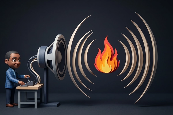 Hero banner illustration for "Sonic Fire Tech raises $15M for sound-based fire suppression"