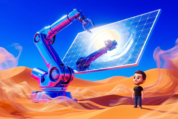 Hero banner illustration for "Cosmic Robotics deploys robot doubling solar productivity"