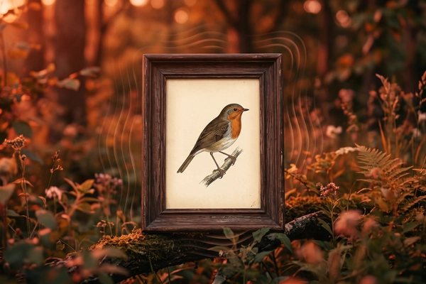 Hero banner illustration for "Fugleramme launches E-Ink bird frame with 1800s-style art"