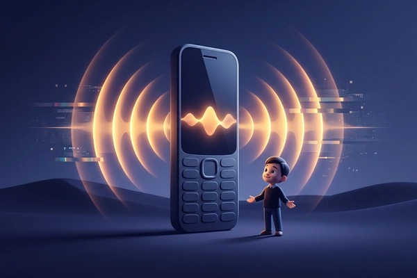 Hero banner illustration for "Viamo launches 231 Platform for AI access via feature phones"