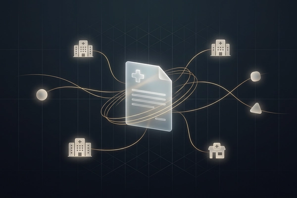 Hero banner illustration for "Hubble launches AI retrieval engine for 70,000+ provider records"