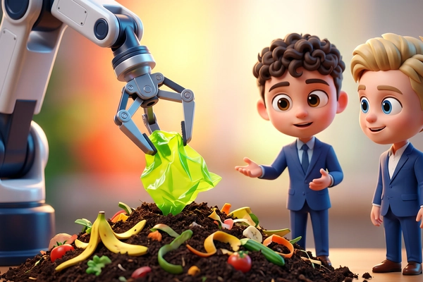 Hero banner illustration for "Grip Robotics tackles organics waste contamination with AI"