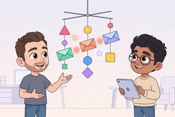 Hero banner illustration for "Dock launches workspace where AI agents manage departments"