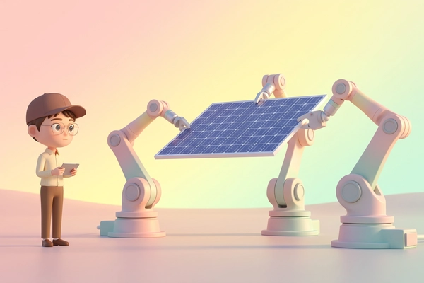 Hero banner illustration for "Libra Robotics launches robot crews for solar farms"