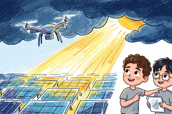 Hero banner illustration for "Meteoric launches drones to boost solar output by 30%"
