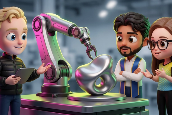 Hero banner illustration for "Tensr launches 12,000 sq ft robot factory in Bay Area"