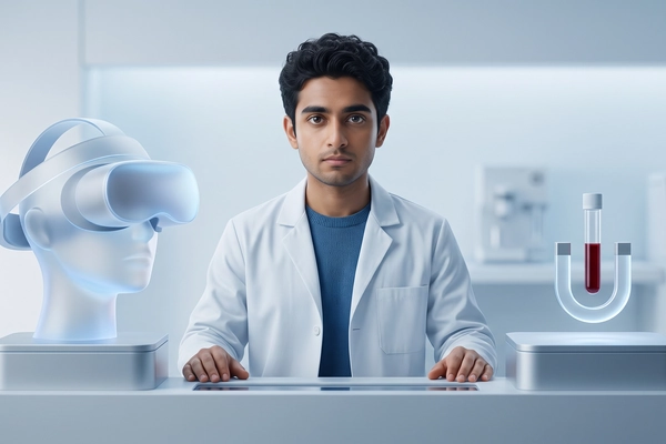 Hero banner illustration for "Saccade builds VR eye test to detect Alzheimer's 15 years early"