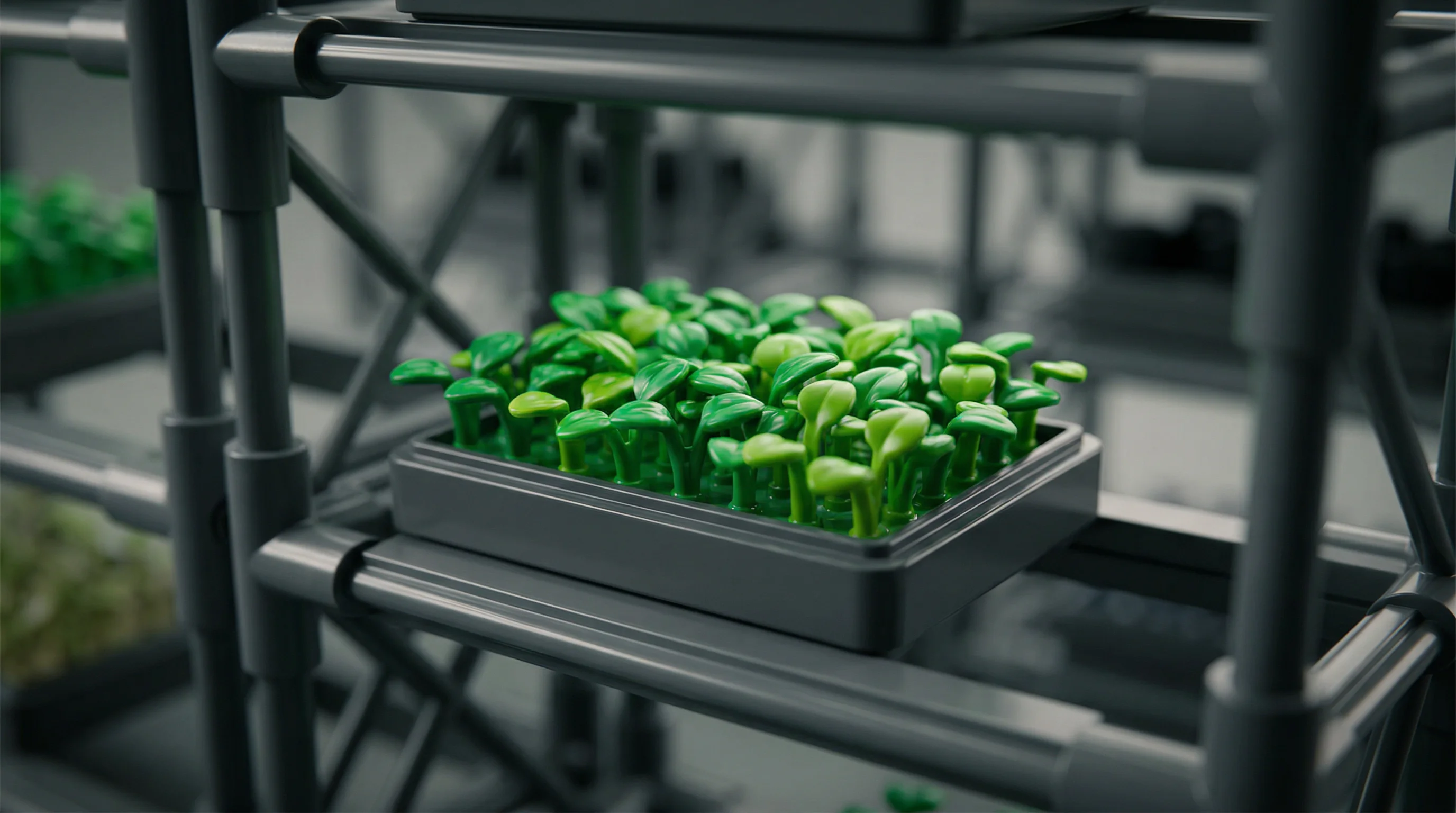 Digital illustration for article section "The Premium Crop Pivot" in "Vertical Farming's $2B Collapse: Why Indoor Agriculture Failed Economics" - A macro photography composition depicting a stylized, miniature representation of a vertical farming...