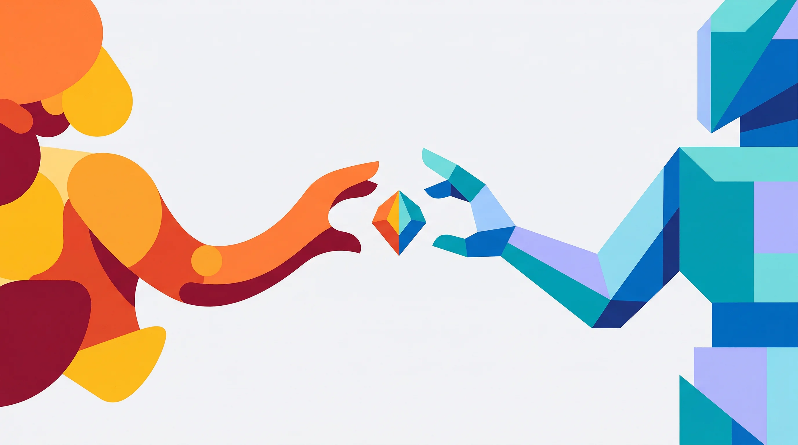 Digital illustration for article section "The harder question" in "YC's FullSeam Launches AI Employee for Finance Automation" - A flat illustration in a modern geometric style depicting the conceptual challenge of trust in finan...