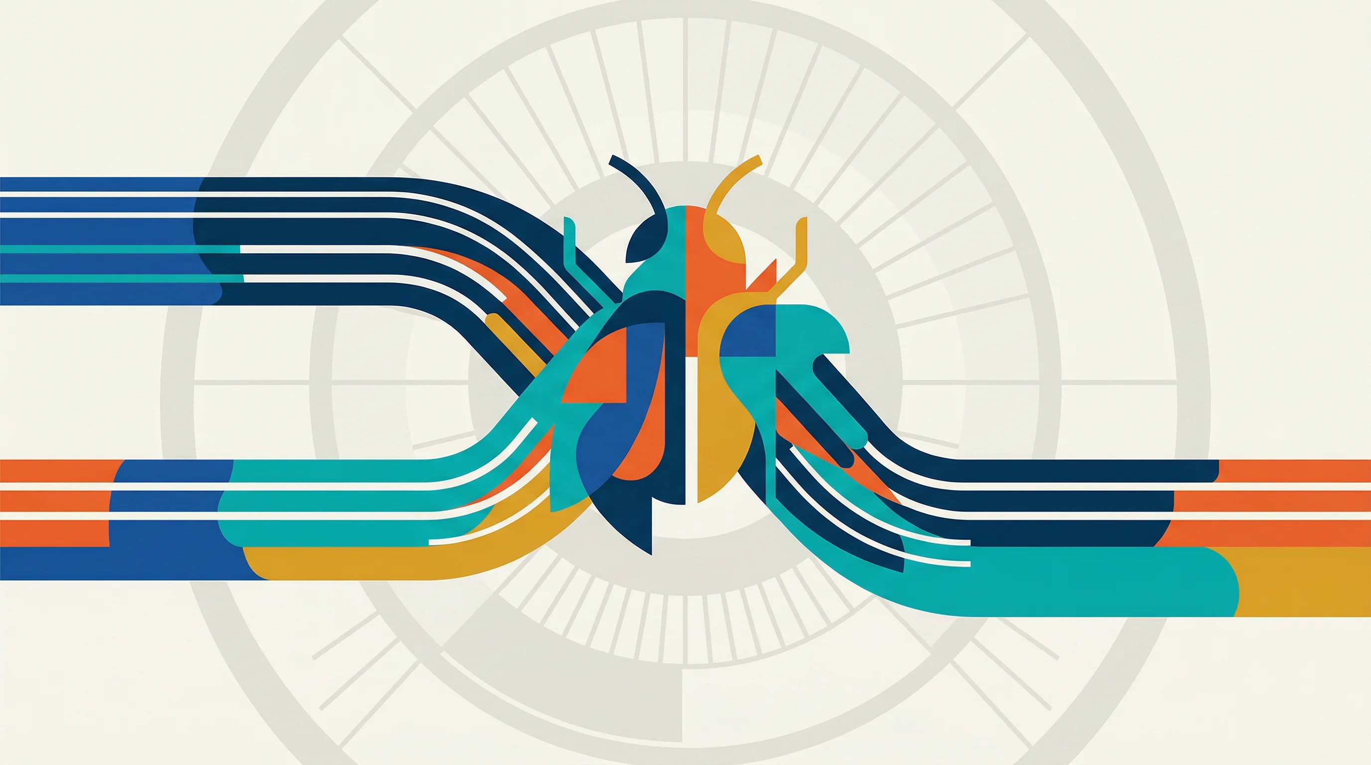 Digital illustration for article section "Precedents and Parallels" in "Ditto Bio Mines Parasite Evolution to Design Autoimmune Therapies" - A minimalist, modernist illustration depicting the concept of parallel biotechnological developments...