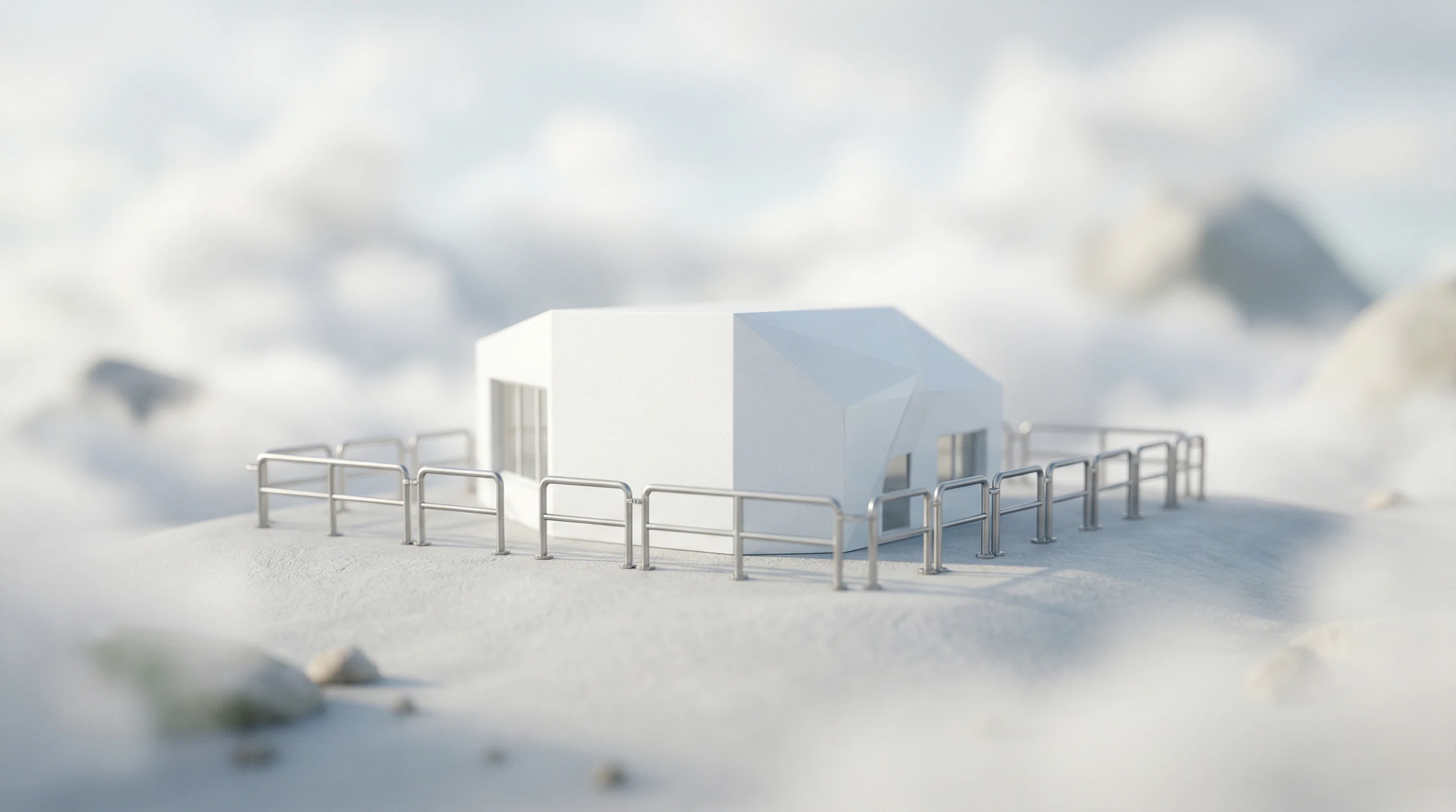 Digital illustration for article section "What the Cloud Giants Are Building" in "YC-Backed Salus Launches Pre-Execution Guardrails for AI Agents" - A tilt-shift macro photograph depicting a conceptual miniature scene where sleek, modern architectur...