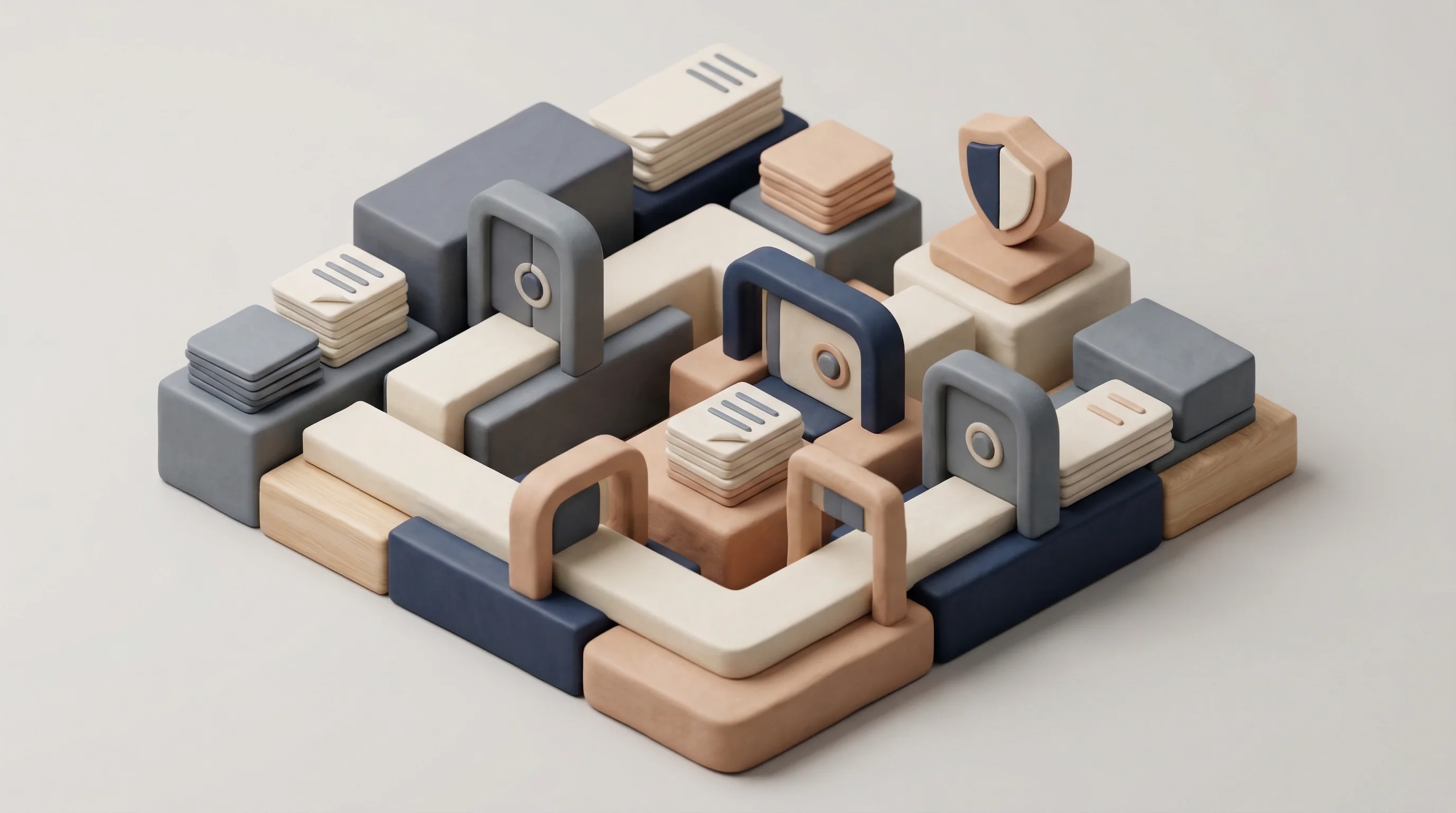 Digital illustration for article section "Content Section 4" in "Valthos Raises $30M from OpenAI to Detect Biological Threats with AI" - A conceptual 3D illustration depicting the navigational challenges of government procurement and mar...