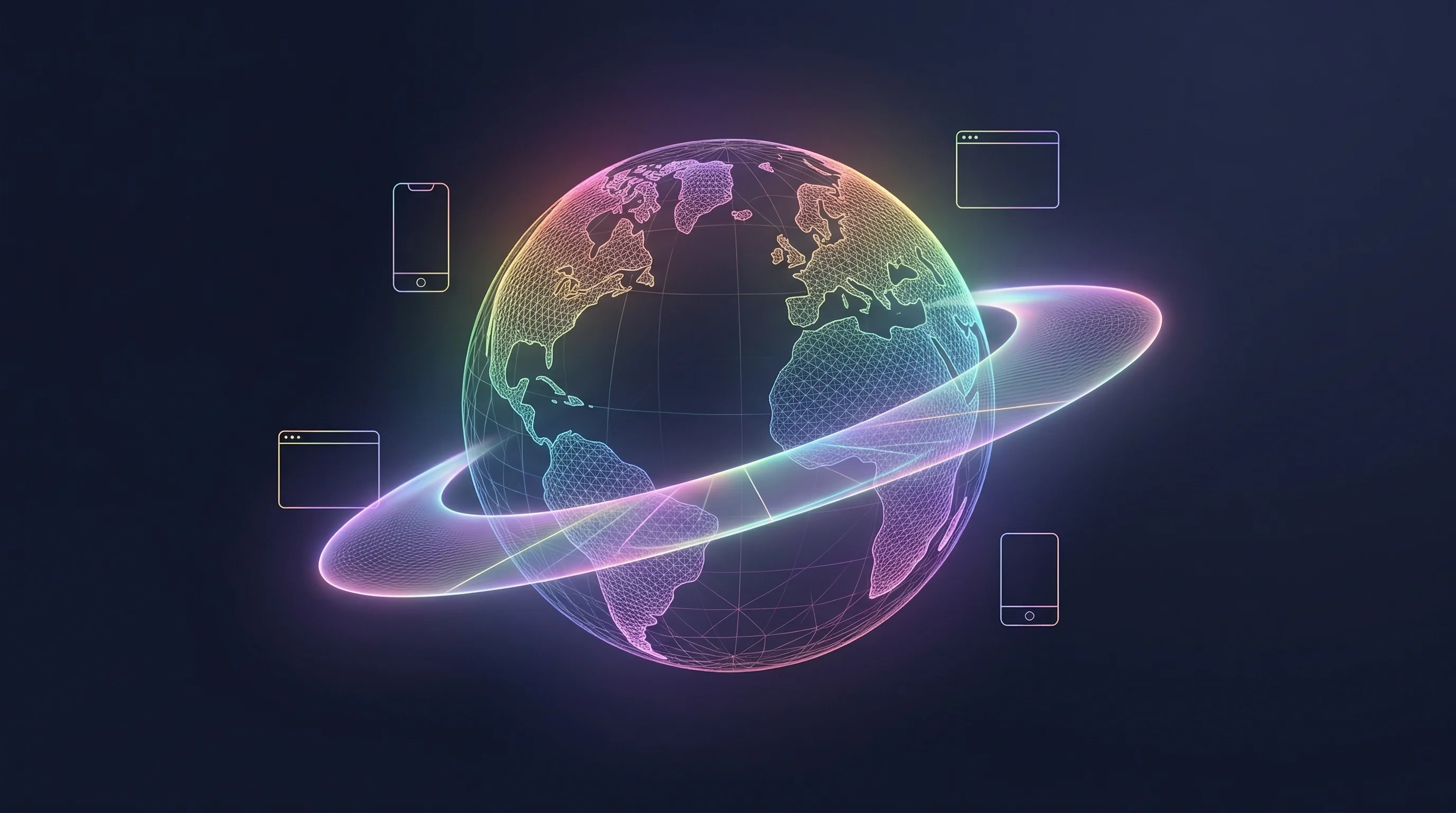 Digital illustration for article section "Voice-First, With the Usual Beta Caveats" in "Sarvam's Indus Chatbot Challenges ChatGPT in India's AI Race" - A conceptual visualization of digital access expanding across borders, featuring a central, semi-tra...